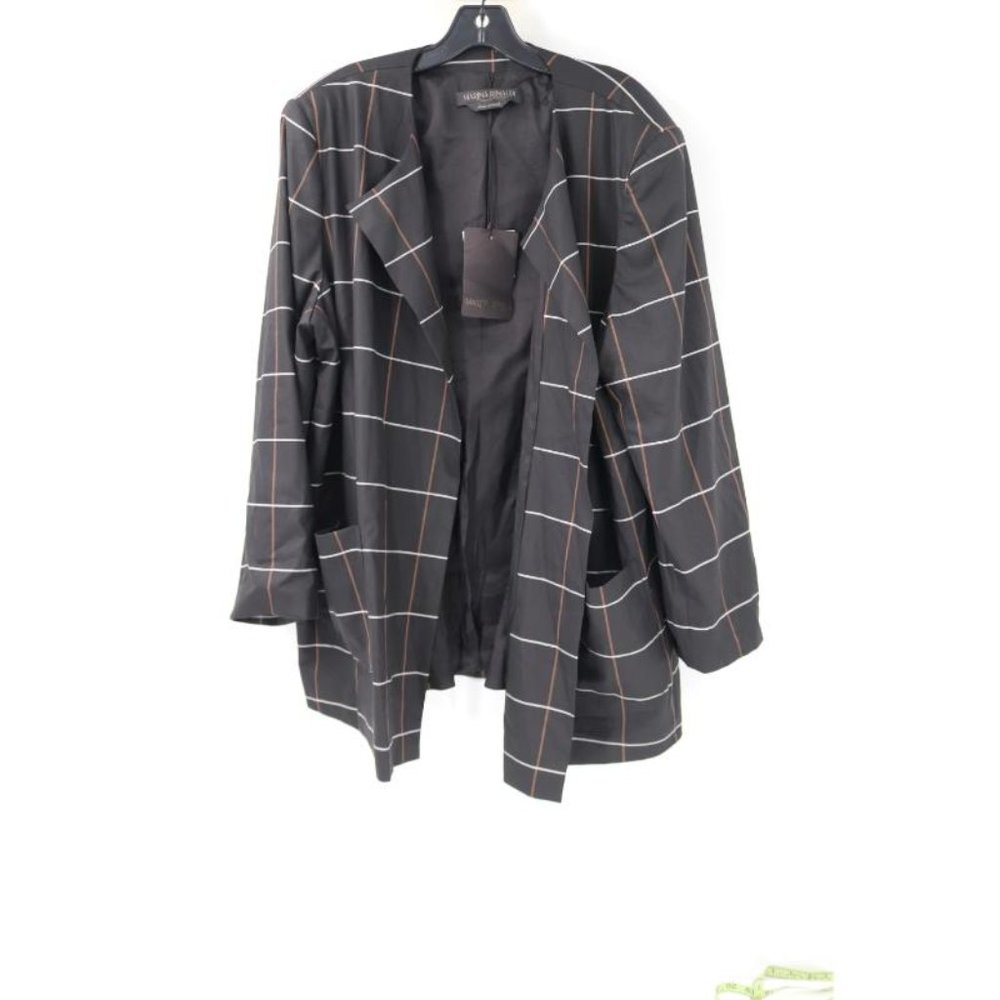 NWT Marina Rinaldi Jacket Womens 18 Chianti Black Jacquard‎ Plaid Wool Blend